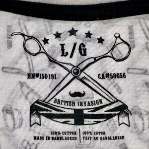 British Invasion brand Short Sleeve Barbershop Allover Print T-Shirt Size L